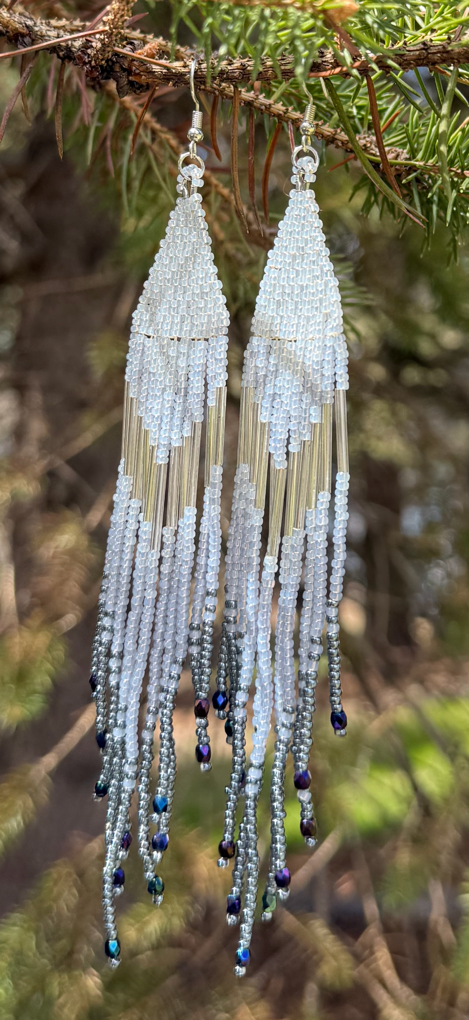 Gray & Blue Fringe Earrings