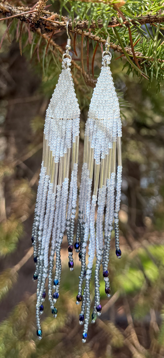 Gray & Blue Fringe Earrings