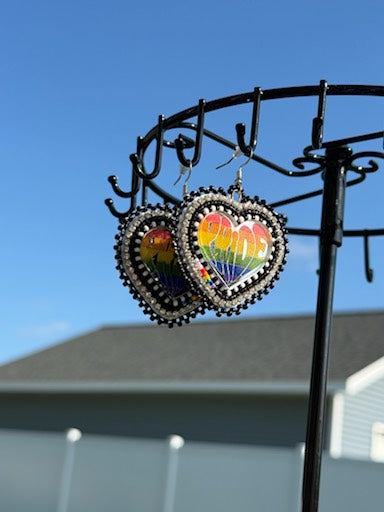 Pride Heart Flat Stitch Earrings