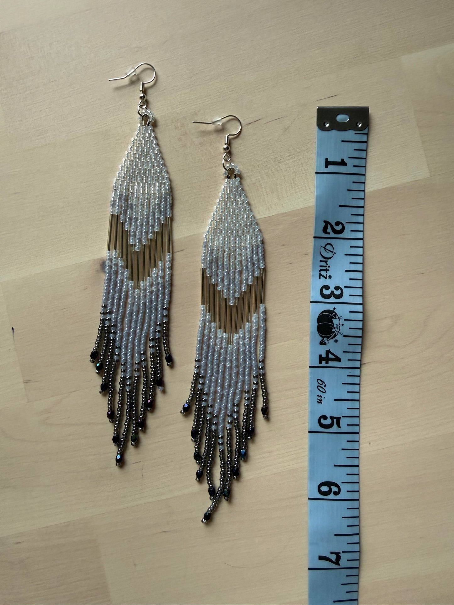 Gray & Blue Fringe Earrings