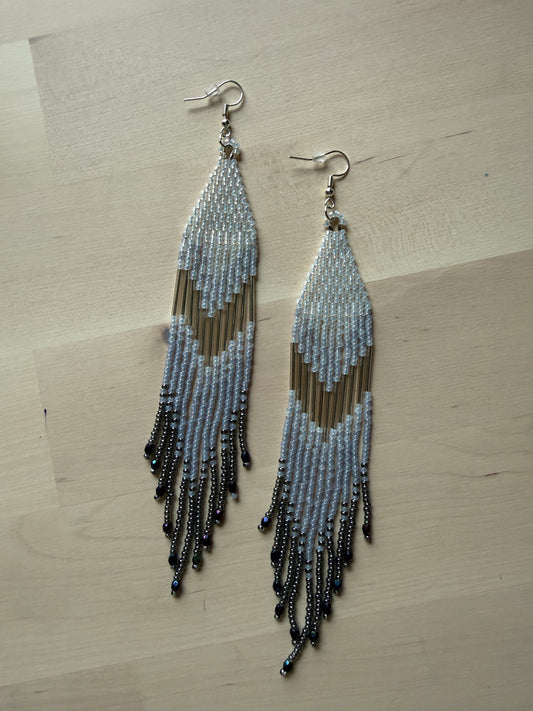 Gray & Blue Fringe Earrings